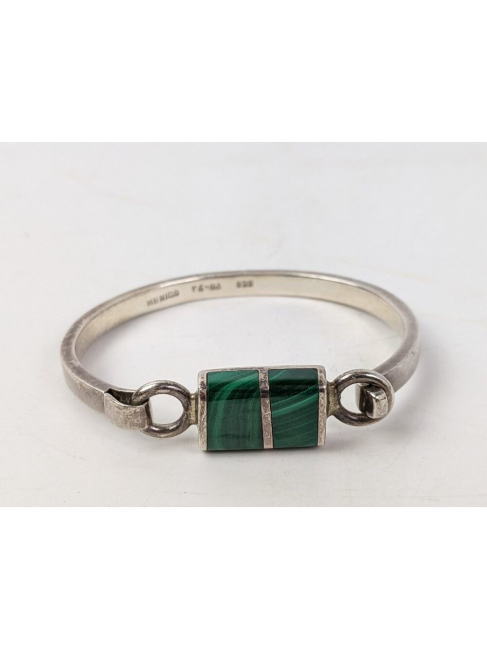Vintage Sterling Silver Malachite Bracelet Mexico Signed